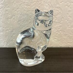 Orrefors Crystal Figurine Seated Cat Sculpture Signed Sweden 1990s